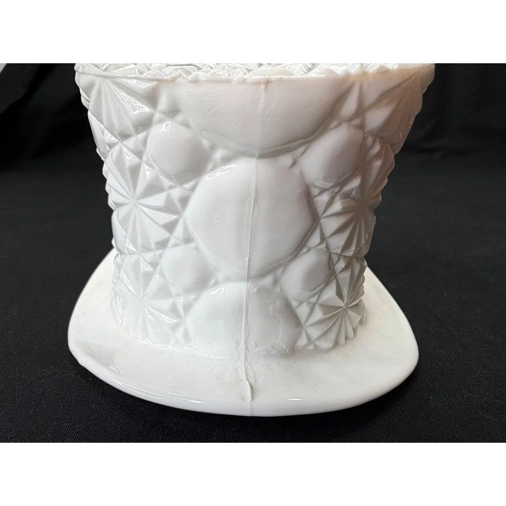 Vintage White Milk Glass Top Hat Daisy and Button Pattern Planter Decor